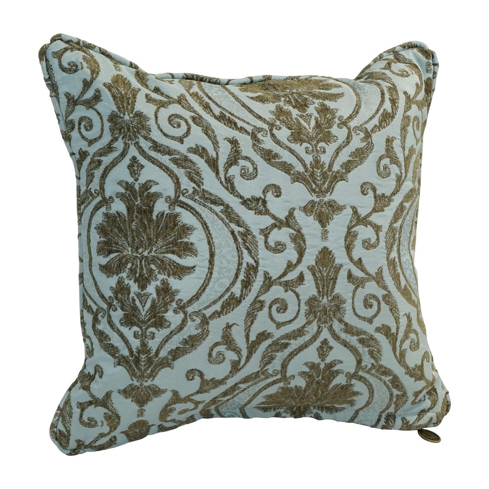 Blazing Needles Corded Square Jacquard Chenille Throw Pillow, 18", Blue Damask