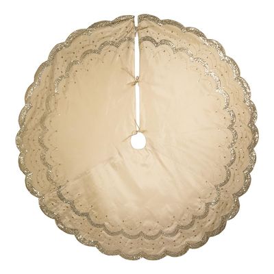 72-Inch Gold with Sequins Scalloped Embroidered Tree Skirt