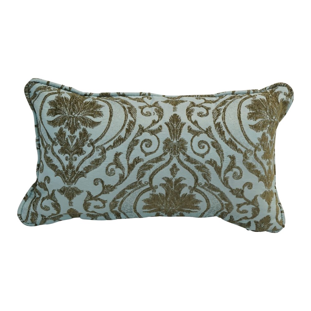 Blazing Needles Corded Rectangular Jacquard Chenille Throw Pillow, 20" x 12", Blue Damask