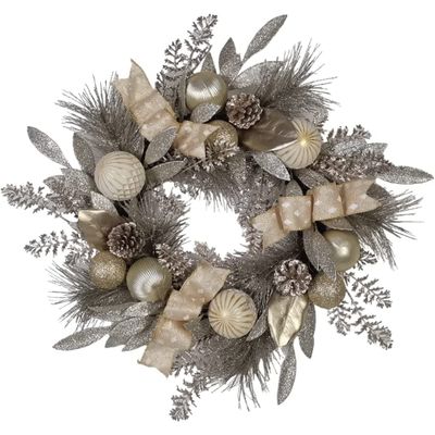 24-Inch Silver and Gold Champagne Rattan Wreath