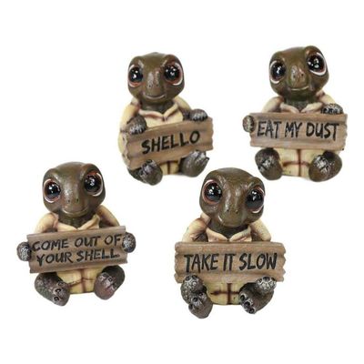 Baby Sea Turtle Set of 4 Figurine Holding Signs W/ Funny Sayings