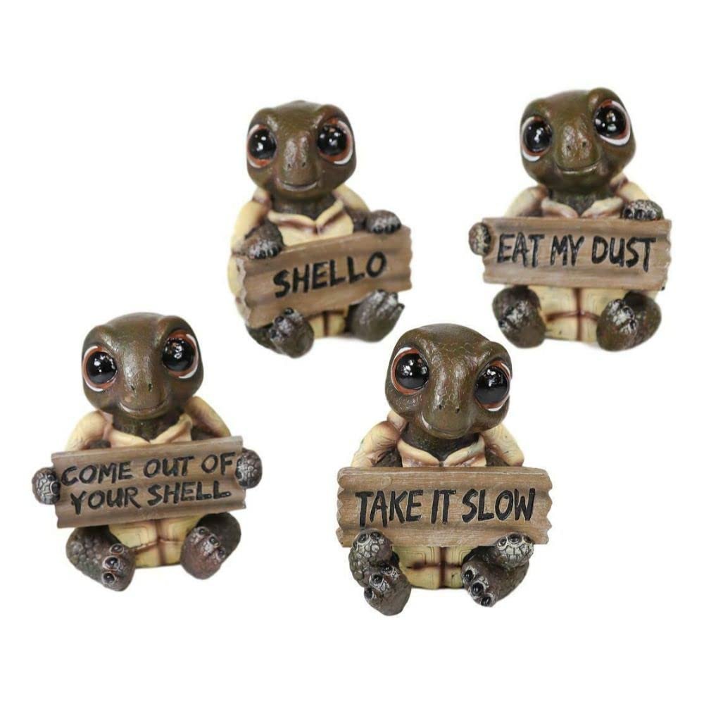 Baby Sea Turtle Set of 4 Figurine Holding Signs W/ Funny Sayings