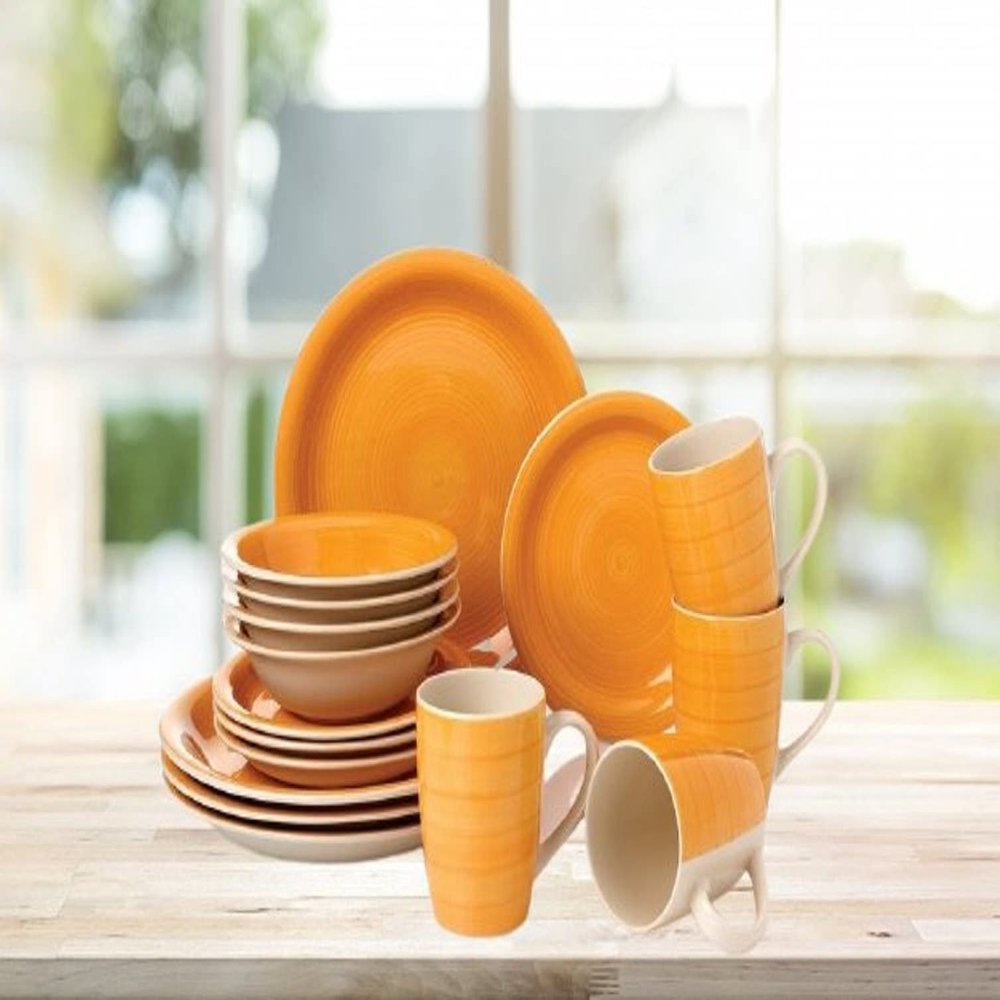 16 pieces Hand Painted Color Stone Lain Dinnerware Set for 4 (Yellow)
