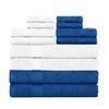 Ample Decor Set of 12 600 GSM 100% Cotton - 4 Bath Towels, 4 Hand Towels, 4 Wash Cloths, Absorbent Soft Premium Quality Machine Washable, Oeko Tex Certified Ideal for Gifting - White - Navy view 1