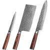 3 Piece Damascus Kitchen Knife Set - including Chef's Knife, Cleaver and Paring Knife view 1