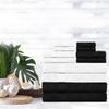 Ample Decor Set of 12 600 GSM 100% Cotton - 4 Bath Towels, 4 Hand Towels, 4 Wash Cloths, Absorbent Soft Premium Quality Machine Washable, Oeko Tex Certified Ideal for Gifting - White - Black view 2