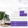 Ample Decor Set of 12 600 GSM 100% Cotton - 4 Bath Towels, 4 Hand Towels, 4 Wash Cloths, Absorbent Soft Premium Quality Machine Washable, Oeko Tex Certified Ideal for Gifting - White - Purple view 2