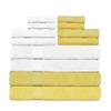 Ample Decor Set of 12 600 GSM 100% Cotton - 4 Bath Towels, 4 Hand Towels, 4 Wash Cloths, Absorbent Soft Premium Quality Machine Washable, Oeko Tex Certified Ideal for Gifting - White - Yellow view 1