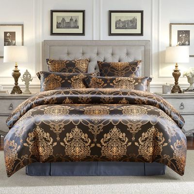 BEIRTY Duvet Cover Set Satin Silk Blanket All Season Bed Duvet Cover Queen Set Royal Black Bedspread Luxury Jacquard Quilt Bedding Sets Matching 2 Pillow Shams (Queen, 3 Pieces)