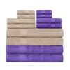 Ample Decor Set of 12 600 GSM 100% Cotton - 4 Bath Towels, 4 Hand Towels, 4 Wash Cloths, Absorbent Soft Premium Quality Machine Washable, Oeko Tex Certified Ideal for Gifting - Beige - Purple view 1