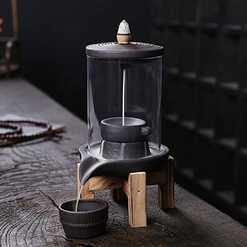 OUMIFA Incense Burner Ceramic Smoke Waterfall Incense Burner with Acrylic Windproof Cover Home Zen Indoor Incense Holder Aromatherapy Stove Ornament