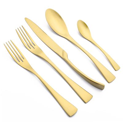 20-Piece Matte Gold Heavy Flatware, Luxury Snplowum 18/10 Stainless Steel Tableware Kitchen Utensils Home & Restaurant Party Wedding Silverware Set Service For 4, Dishwasher Safe