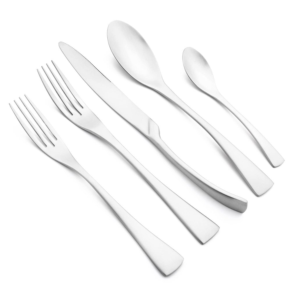 20-Piece Matte Silver Heavy Flatware, Luxury Snplowum 18/10 Stainless Steel Tableware Kitchen Utensils Home & Restaurant Party Wedding Silverware Set Service For 4, Dishwasher Safe