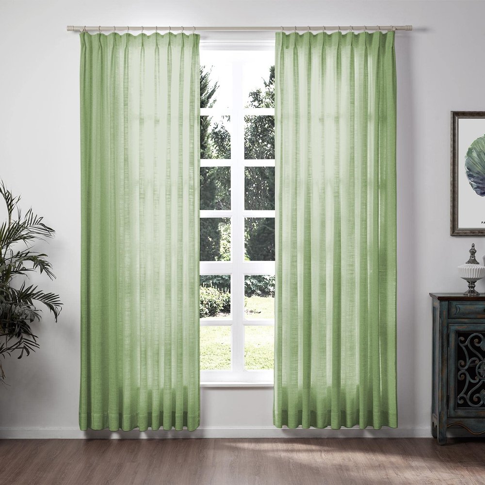 ChadMade Light Filtering Privacy Curtain Panel Pinch Pleated Room Darkening Drapery for Home Office Living Room with Traverse Rod, 120" W x 84" L, 1 Panel, Green, Tallis Collection