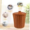 1Pcs Round Rattan Waste Basket Bin Handwoven Rattan Storage Baskets with Lid Hamper Books Newspaper Decorative Can for Bedroom Desktop Coffee view 4