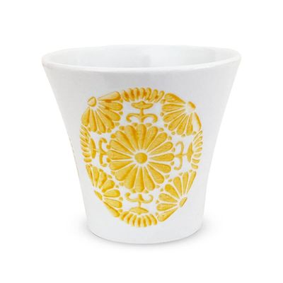 J-kitchens Isoyama Kiln Cup Teacup 4.5 fl oz (130 cc), Made in Japan, Hasami Yaki Yunomi Tea Bowl, Circle, Flower, Yellow
