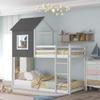 House Bed for Kids, Low Bunk Bed with Roof, Twin Over Twin Wood Bunk Beds with Roof/Window/Guard Rail/Ladder, Toddlers House Bed with Roof, No Box Spring Needed view 3