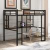 RUNNA Full Size Loft Bed with Long Desk and Shelves,Metal Loft Bed Frame with Full-Length guardrail and Built-in Ladder,for Kids/Teens/Adults,No Box Spring Needed view 1