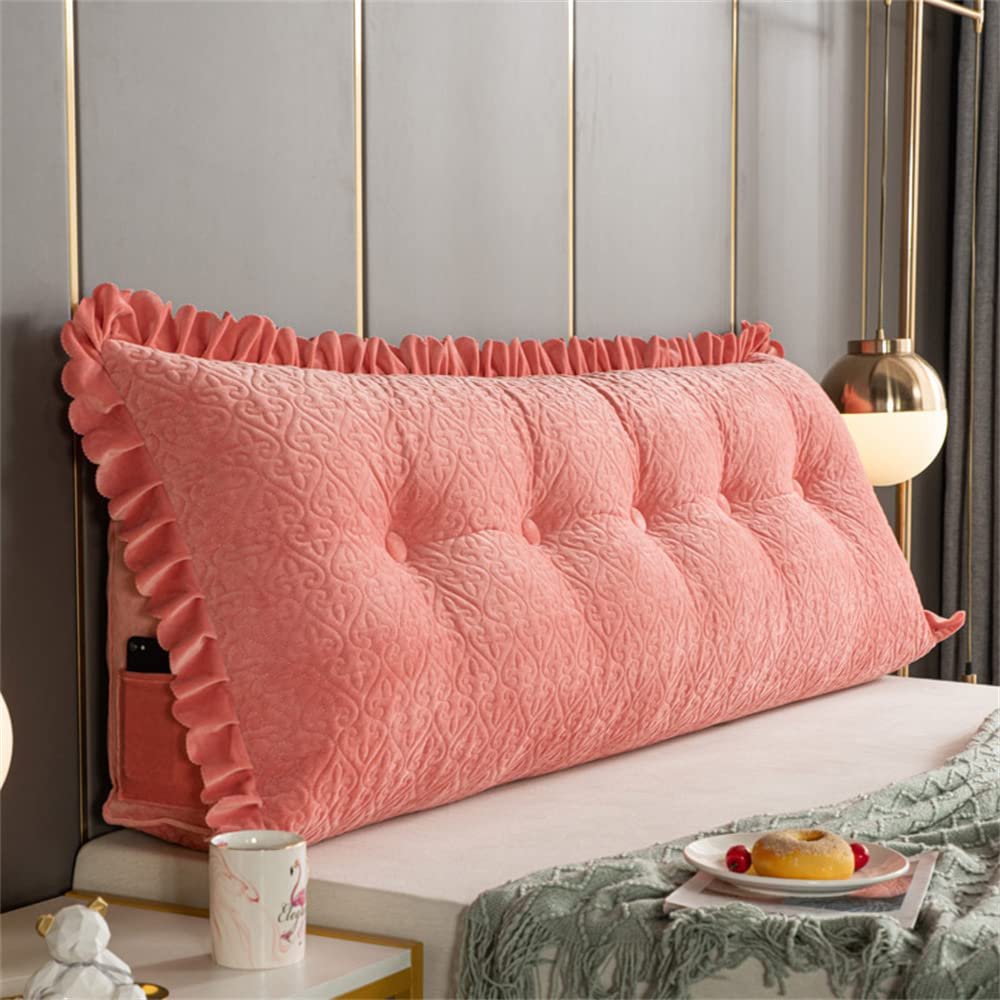 ZZYK Soft Reading Bed Rest Pillow Large Bolster Cushion Headboard Backrest Wedge Pillow Neck & Lumbar Support for Dorm Room Daybed Full Size,Pink,70"/180cm
