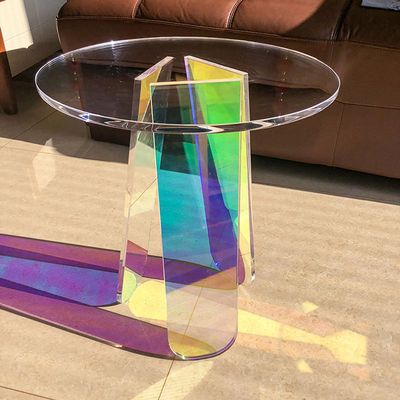 Viltisumt Acrylic Side Table Colorful Glass Round End Table, Beautiful Small Narrow Bedside Couch Sofa Side Tables for Drink Snack Magazine Living Room Bedroom, Clear Suncatcher Night Stands, 18 inch