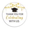 2" Gold Graduation Thank You Stickers, 50 Congrats Grad Party Round Favor Sticker Labels. view 1