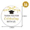 2" Gold Graduation Thank You Stickers, 50 Congrats Grad Party Round Favor Sticker Labels. view 3