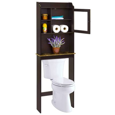 SECARUS Over The Toilet Home Bathroom Organizer with Door Freestanding Wooden Space-Saving Heavy