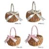 RNCOZE 2 PCS Flower Basket Willow Handwoven Basket, Wedding Flower Girl Baskets with Handle Bowknot and White Plastic Insert Portable Storage Basket for Home Wedding Party Decor(White) view 4
