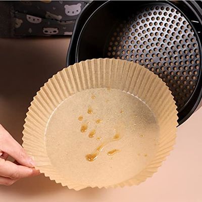 Air Fryer Disposable Paper Liner Non-stick Disposable Air Fryer Liners Food Grade Parchment Paper Round Baking Paper for Air Fryer Oil-proof Water-proof for Baking Roasting Microwave (100pcs-7.9in)