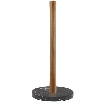 Buruis Wood Paper Towel Holder, Marble Base Modern Decorative Countertop Standing Rolls Holder for Kitchen, Toilet, Pantry and Bathroom (Marble Base Black)