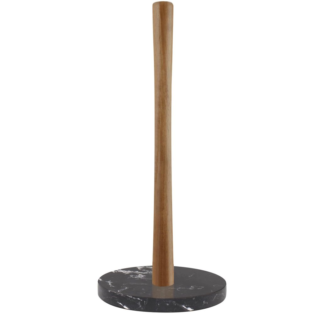 Buruis Wood Paper Towel Holder, Marble Base Modern Decorative Countertop Standing Rolls Holder for Kitchen, Toilet, Pantry and Bathroom (Marble Base Black)