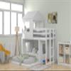 Soild Wood Twin Over Full Bunk Bed for Kids, House Bed Bunk Bed, Loft Bed with Roof/Window/Ladder/Guardrails, Playhouse, Farmhouse Rustic Style Bunk Bed for Bedroom/Dorm view 1