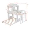 Soild Wood Twin Over Full Bunk Bed for Kids, House Bed Bunk Bed, Loft Bed with Roof/Window/Ladder/Guardrails, Playhouse, Farmhouse Rustic Style Bunk Bed for Bedroom/Dorm view 2