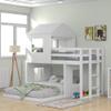 Soild Wood Twin Over Full Bunk Bed for Kids, House Bed Bunk Bed, Loft Bed with Roof/Window/Ladder/Guardrails, Playhouse, Farmhouse Rustic Style Bunk Bed for Bedroom/Dorm view 3
