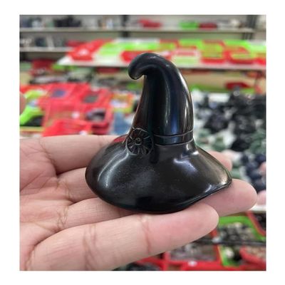 XUQULI 1 Piece of Natural Crystal Quartz Stone Witch hat and Pumpkin Hand-Carved Wizard hat Crystal Witch hat Gift Great Choice for Home Decoration (Color : Black Obsidian, Size : 1PC)