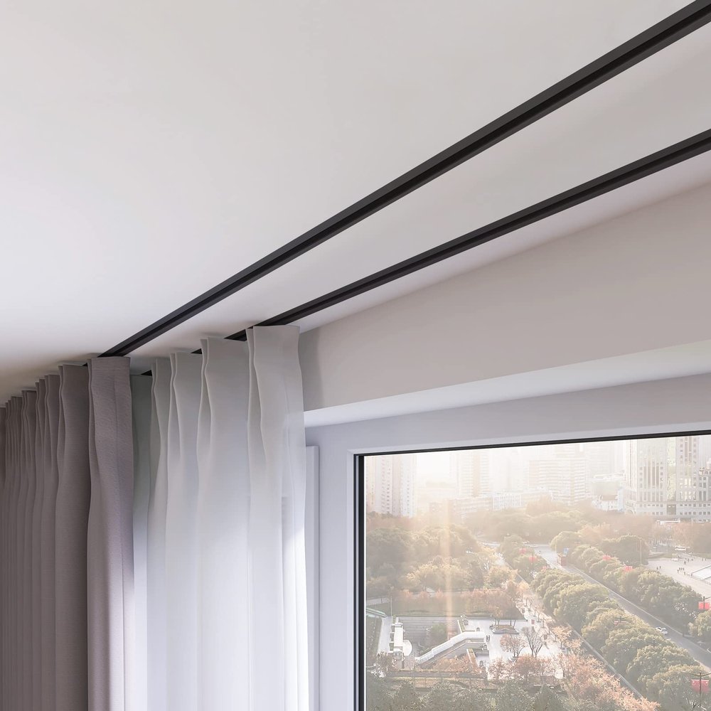 ACMEART Ceiling Curtain Track,Hidden Ceiling Track for Curtains,Room Divider Curtain Rod,Ceiling Track Set with Silent Rollers for Living Room/Bedroom/Shower Room(Customized size,Black)