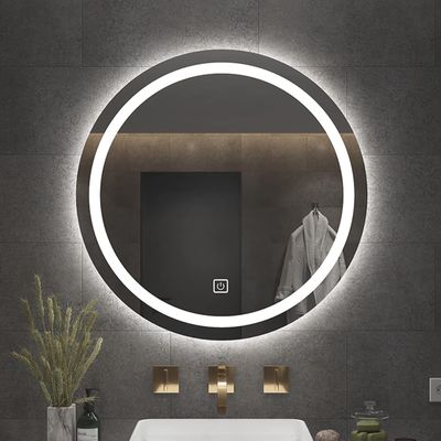 GZPFDQ Wall Mounted LED Illuminated Bathroom Mirror with Touch Button,Round Backlit Vanity Makeup Mirror,Warm/Day/White Light Dimmable,IP44 Waterproof (Color : B, Battery *1 : 40CM/16INCH)