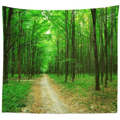 BELECO Green Forest Tapestry Backdrop Natural Scenery Tapestry Wall Hanging Woodland Pathway Yellow Fallen Leaves Nature Wall Tapestry Forest Landscape Tapestry for Bedroom Living Room Dorm Decor