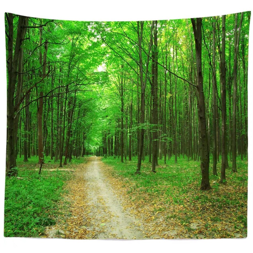 BELECO Green Forest Tapestry Backdrop Natural Scenery Tapestry Wall Hanging Woodland Pathway Yellow Fallen Leaves Nature Wall Tapestry Forest Landscape Tapestry for Bedroom Living Room Dorm Decor