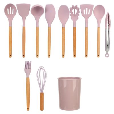 12-Piece Wooden Handle Silicone Cooking Set for Home, Kitchen, and Baking - High Heat Resistant, Non-Stick, Durable