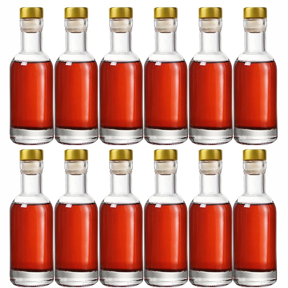 Kaachli Clear Glass Bottles 3 oz - 100ml [Pack of 12] for Wine Beverages Drinks Oil Vinegar Kombucha Beer Water Soda with Cork Stopper Airtight Lid