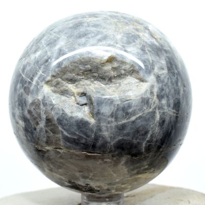 67mm Black Moonstone Sphere Sparkling Natural Crystal Ball Polished Feldspar Mineral Stone - India + Stand