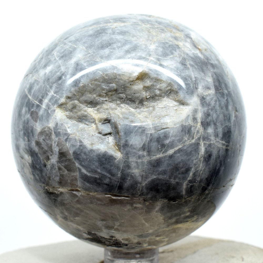 67mm Black Moonstone Sphere Sparkling Natural Crystal Ball Polished Feldspar Mineral Stone - India + Stand