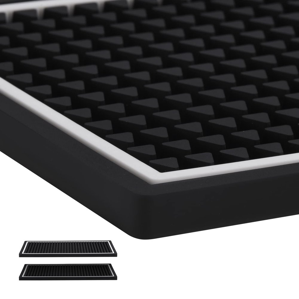 Bar Mat for Cocktail and Coffee Bar 6" x 12" Rubber Bar Service Spill Mat for Cocktail Bartender Coffee Bar or Countertop Mats Glass Drying Mat (Black)