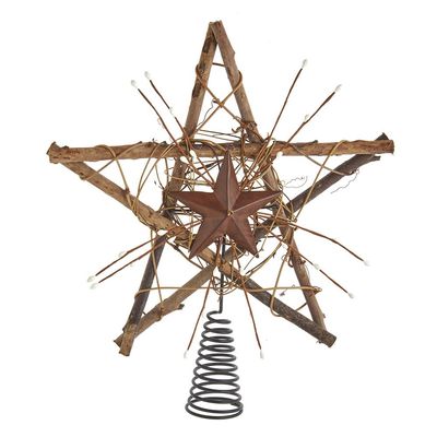 12-Inch Wooden Star with Rattan Tree Topper