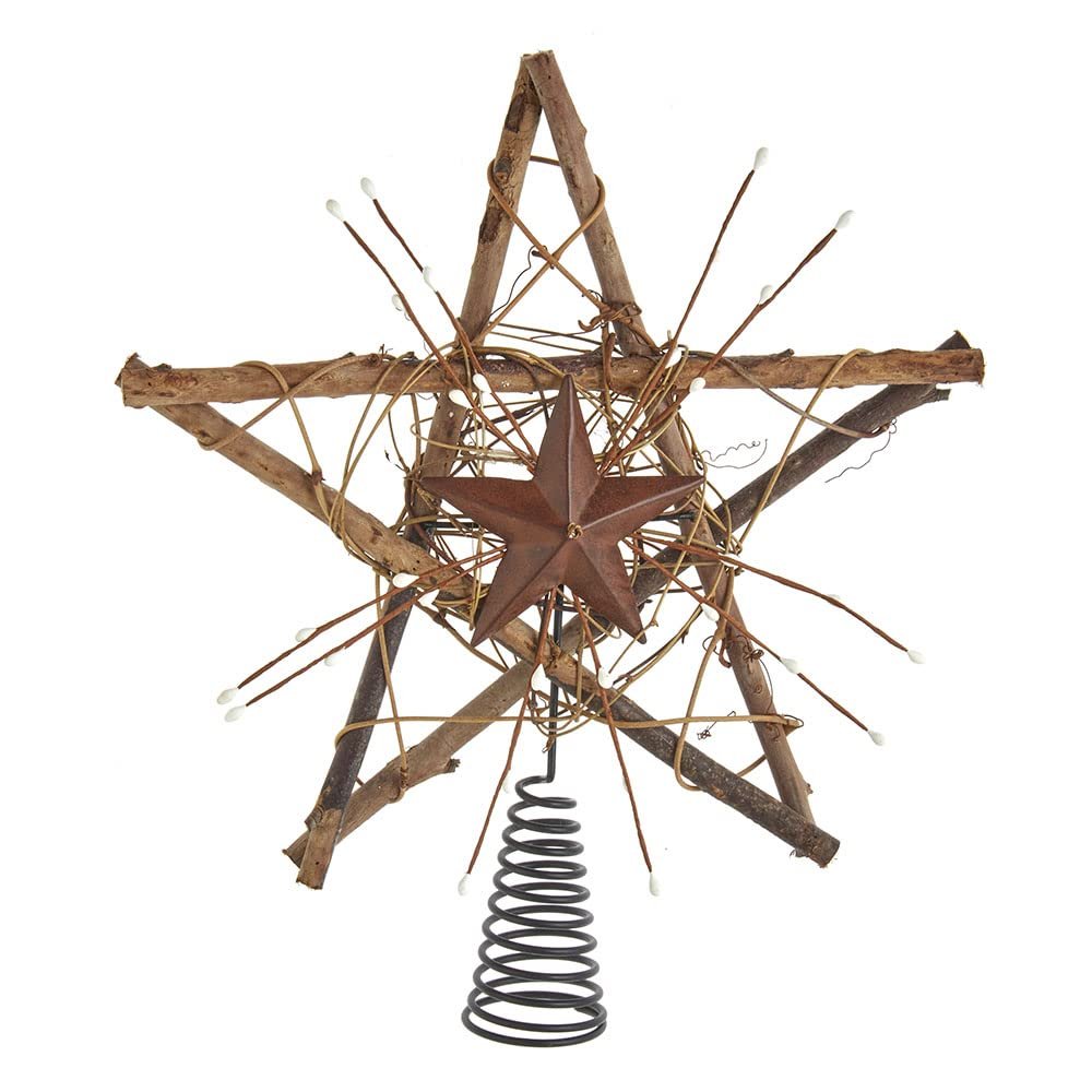 12-Inch Wooden Star with Rattan Tree Topper