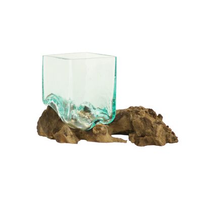 Cohasset Gifts Square Glass Vessel on Gamal Root - Approx. 5" Diameter