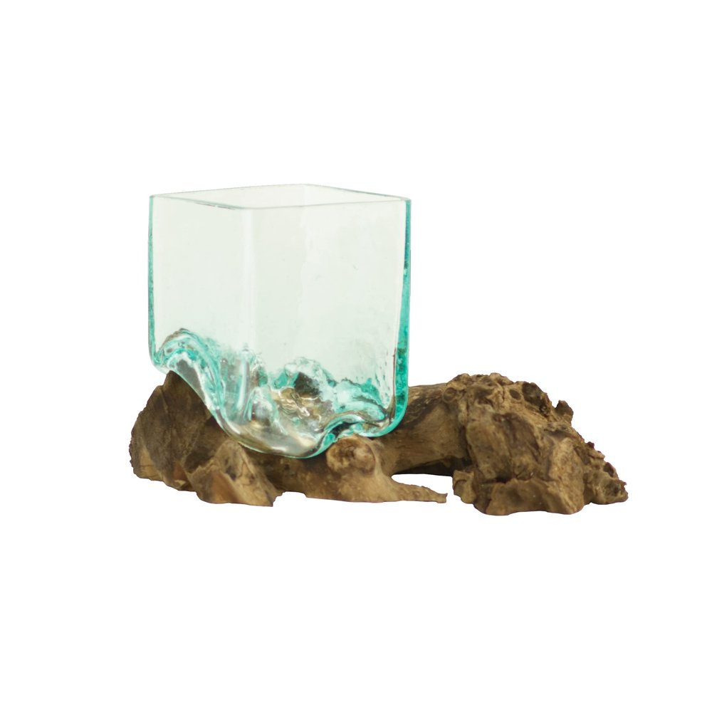 Cohasset Gifts Square Glass Vessel on Gamal Root - Approx. 5" Diameter