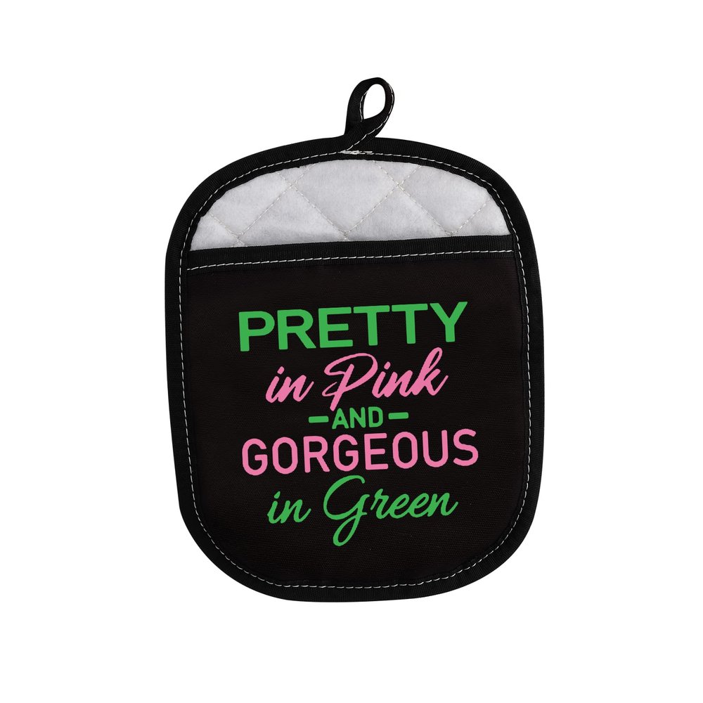 LEVLO Sorority Oven Mitts Pretty and Gorgeous in Green Oven Mitts Gift for Women Girl Kitchen Baking Lovers (Pretty)