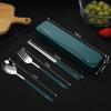 DEVICO Travel Utensils, 18/8 Stainless Steel Portable Reusable Camping Silverware Cutlery Flatware Set, 4-Piece Include Fork Spoon Chopsticks with Case (Dark Green) view 2